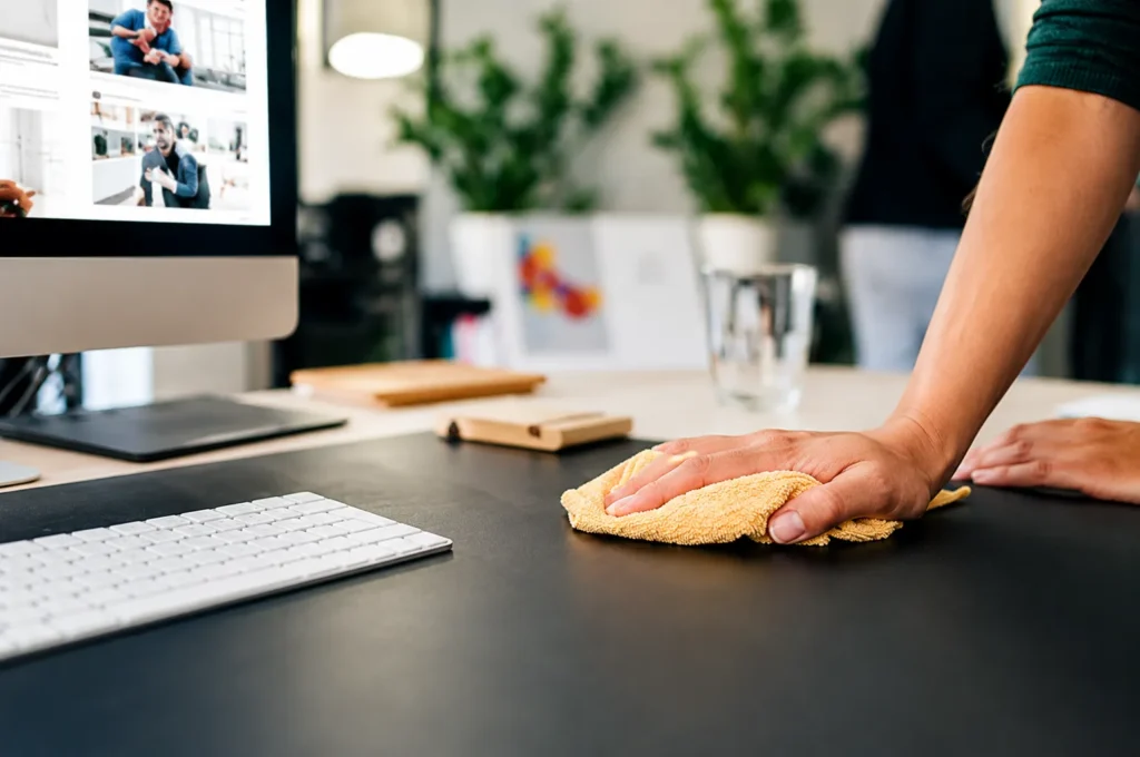Cleaning office desk